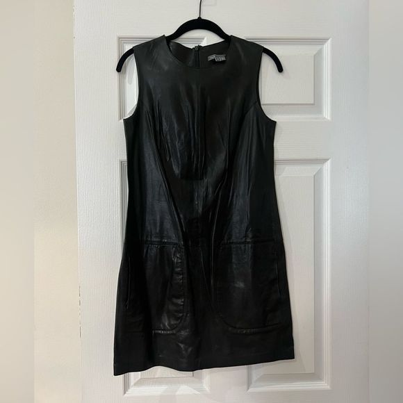 Vince Women’s 100% Lambskin Leather sleeveless Crewneck dress - Picture 2 of 9